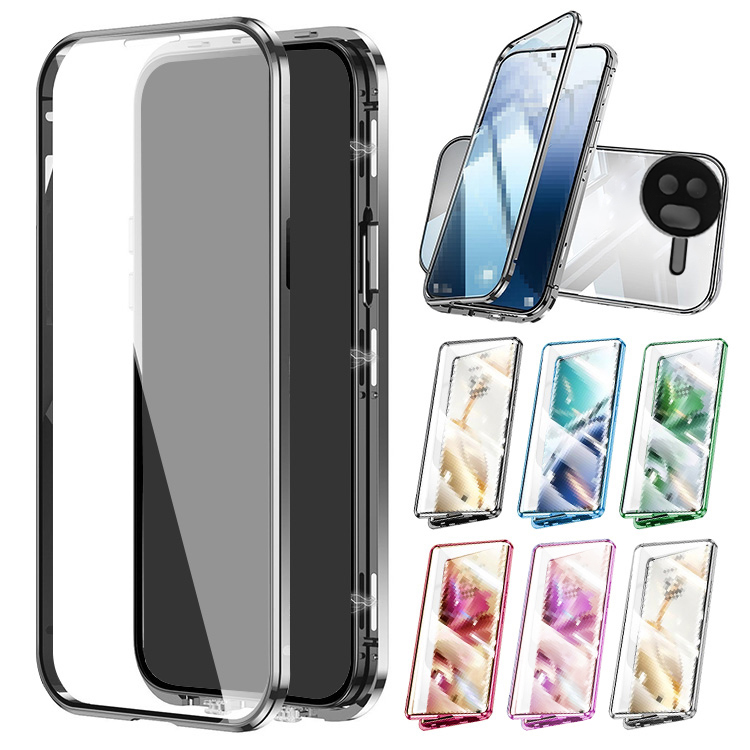 POCO F7 Pro ケース F7 Ultra アルミ バンパー カバー 前後強化ガラス かっこいい アルミバンパー ロック付き カメラ保護 クリア 透明 両面 マグネット固定 | 