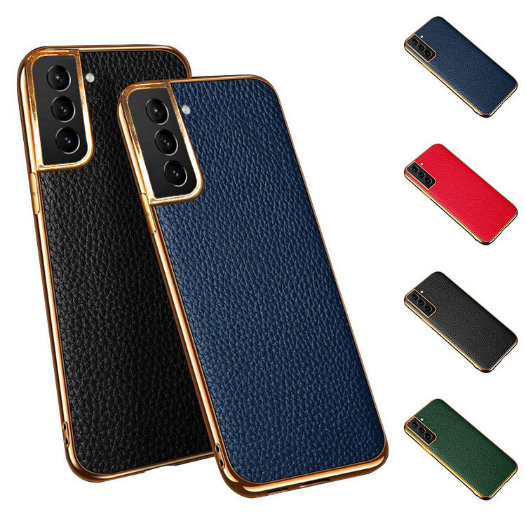 Galaxy S22/S22＋/S22 Ultra ケース/カバー レザー調 メッキ