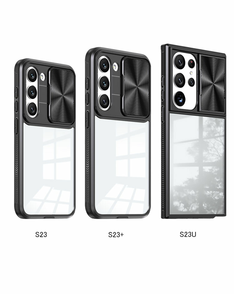 Galaxy S23 ケース 耐衝撃 カバー TPU クリア 透明 スライド式カメラ