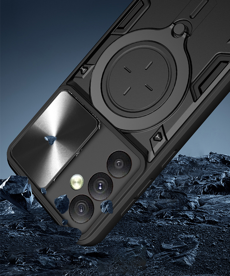 Galaxy S23 FE 耐衝撃 ケース カバー スライド式カメラレンズカバー付き レンズ保護 一体型リング付き マグネット式車載ホルダー対応 2重構 Samsung｜it-donya｜06