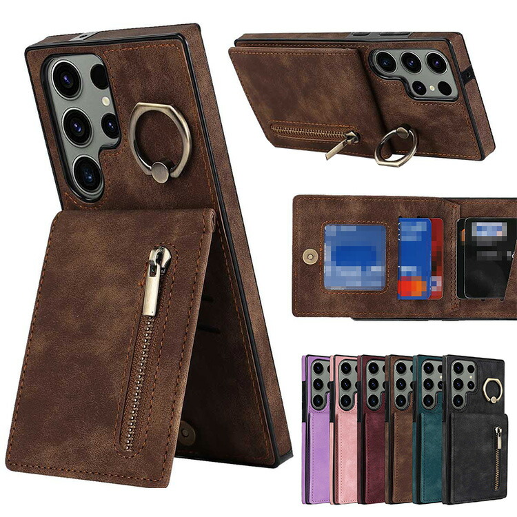 Galaxy S24 �P�[�X S24+/S24 Ultra �J�o�[ �ϏՌ� PU���U�[ �J�[�h���[ ��̌^�����O�t�� �X�^���h�@�\ �w�ʃ��U�[�P�[�X �A���h���C�h �P�[�X Samsung