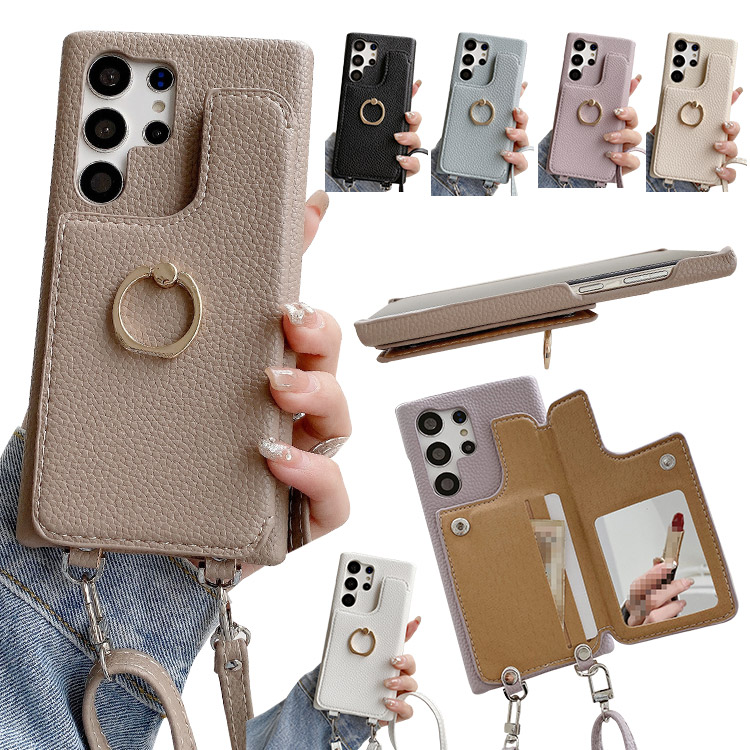 Galaxy S24 �P�[�X S24+/S24 Ultra �J�o�[ PU���U�[ �w�ʃ��U�[�P�[�X �J�[�h���[ ���ϋ��t�� �����O�t�� �V�����_�[�X�g���b�v ���|���x���g�t��