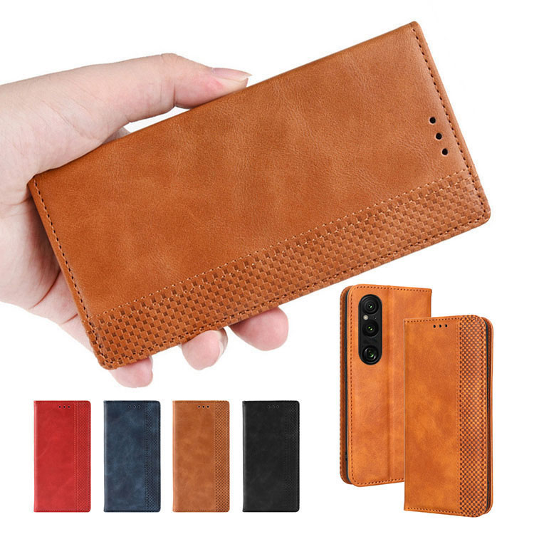 Xperia 1 VII �P�[�X �蒠�^ �J�o�[ PU���U�[ �i�q�� �s���͗l �蒠�^PU���U�[�P�[�X �X�^���h�@�\ �J�[�h���[ Sony �\�j�[ �G�N�X�؃��A1 VII 2025���f��