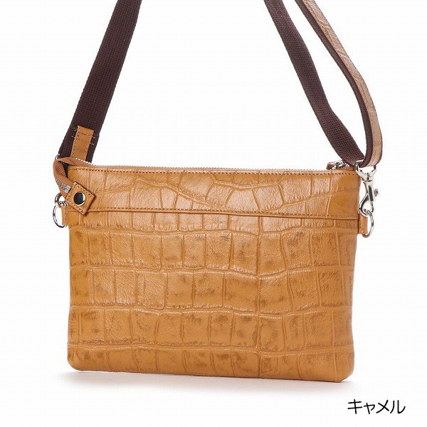日本製 クロコ型押し 牛革 国産 ITALICO レザー サコッシュ 斜め 
