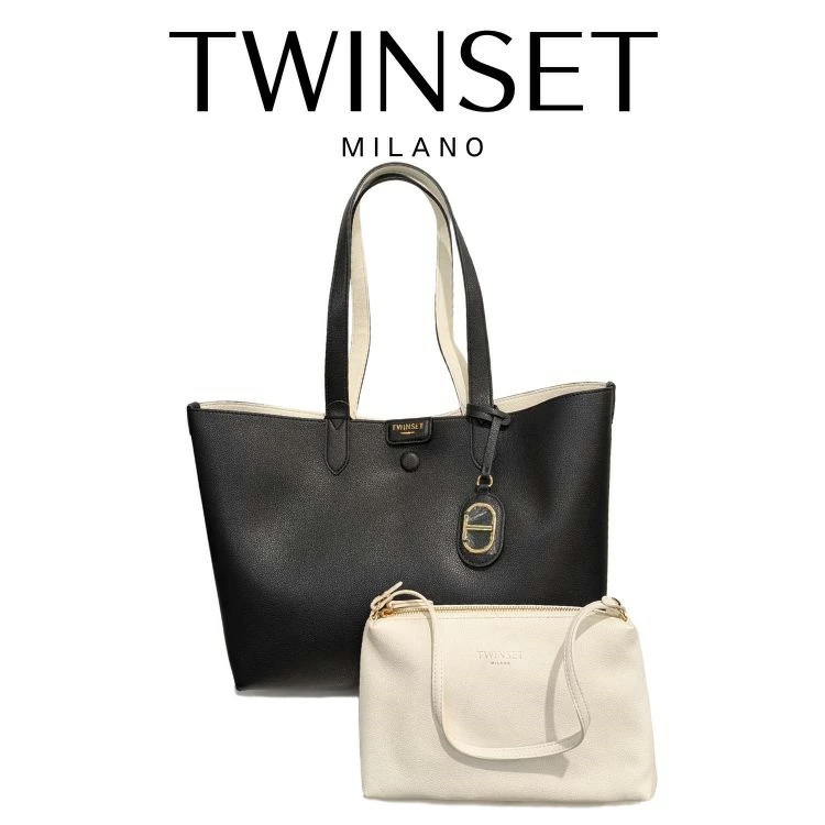 プレゼント トートバッグ ツインセット TWINSET Everywhere リバーシブル ショッパーバッグ カーフレザー 本革 ブランド オレンジ ベージュ (t77)_2