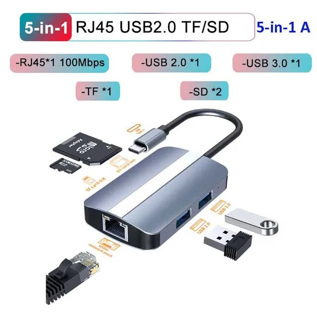 MZX-ドッキングステーション,USBハブ,タイプc 3.0 rj45,vgaイーサネットアダプター,sdカードリーダー,ラップトップ,HDMI,iP｜itemselect｜03