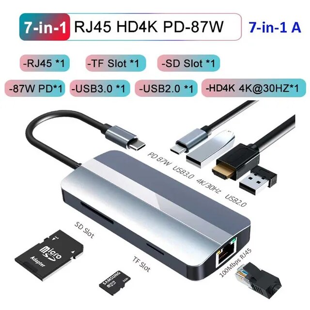 MZX-ドッキングステーション,USBハブ,タイプc 3.0 rj45,vgaイーサネットアダプター,sdカードリーダー,ラップトップ,HDMI,iP｜itemselect｜07