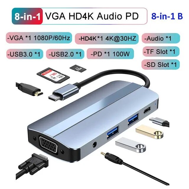 MZX-ドッキングステーション,USBハブ,タイプc 3.0 rj45,vgaイーサネットアダプター,sdカードリーダー,ラップトップ,HDMI,iP｜itemselect｜05