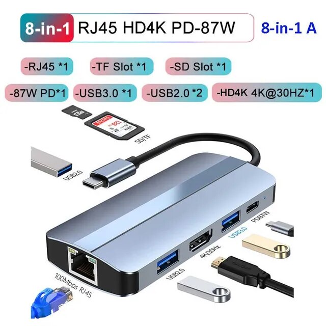 MZX-ドッキングステーション,USBハブ,タイプc 3.0 rj45,vgaイーサネットアダプター,sdカードリーダー,ラップトップ,HDMI,iP｜itemselect｜13