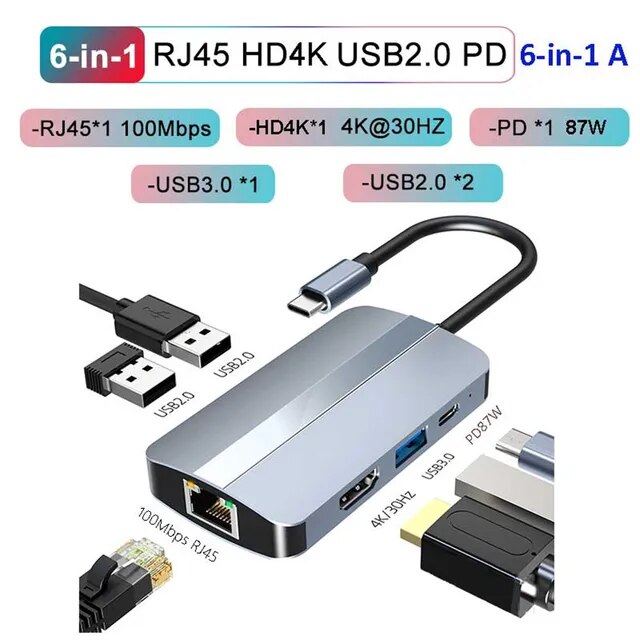 MZX-ドッキングステーション,USBハブ,タイプc 3.0 rj45,vgaイーサネットアダプター,sdカードリーダー,ラップトップ,HDMI,iP｜itemselect｜09