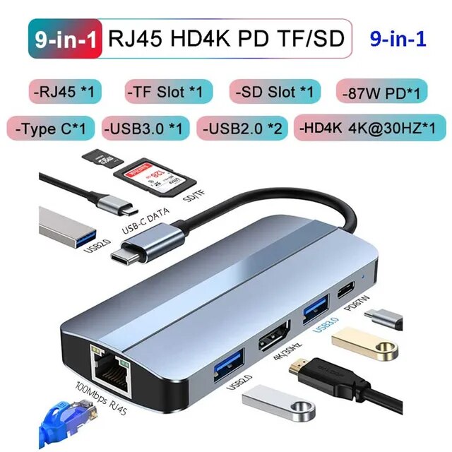 MZX-ドッキングステーション,USBハブ,タイプc 3.0 rj45,vgaイーサネットアダプター,sdカードリーダー,ラップトップ,HDMI,iP｜itemselect｜10
