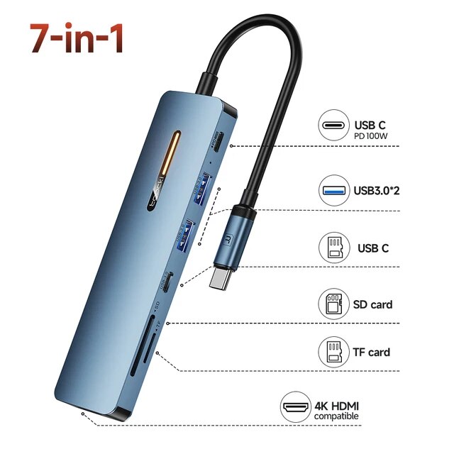 Toocki-USB 3.0ハブドック、タイプcからhdmi互換、4k、30hz、7 in 1、pd100wアダプター、macbook air pro｜itemselect｜05