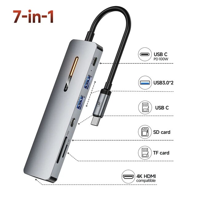 Toocki-USB 3.0ハブドック、タイプcからhdmi互換、4k、30hz、7 in 1、pd100wアダプター、macbook air pro｜itemselect｜08