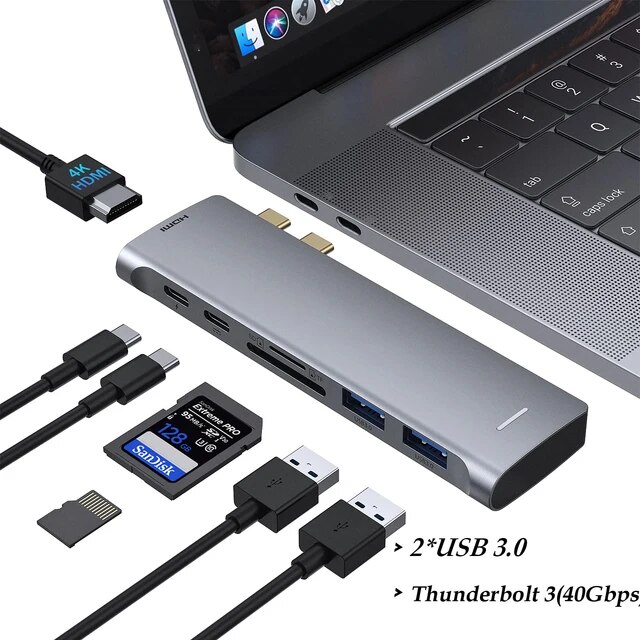 Macbook pro用USBcハブアダプター、マルチポートmacbookアダプター、m1、m2、2022、2021、2020、2019、13 "、｜itemselect｜03