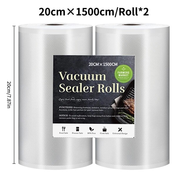 初期化済 Saengq-キッチン食品真空シーラーバッグ、真空包装用収納バッグ、12 cm、15 cm、20 cm、25 cm、30cm x 1500cm、ロール