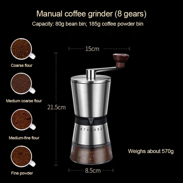 高品質のマニュアルコーヒーグラインダー、セラミック研削コア、6/8調整可能な設定、ポータブルコーヒーグラインダー、コーヒーマシン｜itemselect｜02
