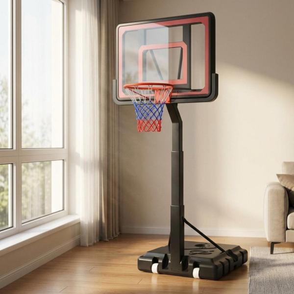バスケットボールフープ キャスター付き 屋内外対応 モバイルバスケットゴール 高強度PEフレーム ボーダー付きバックボード 練習補助 用具セット 移動運動に適用