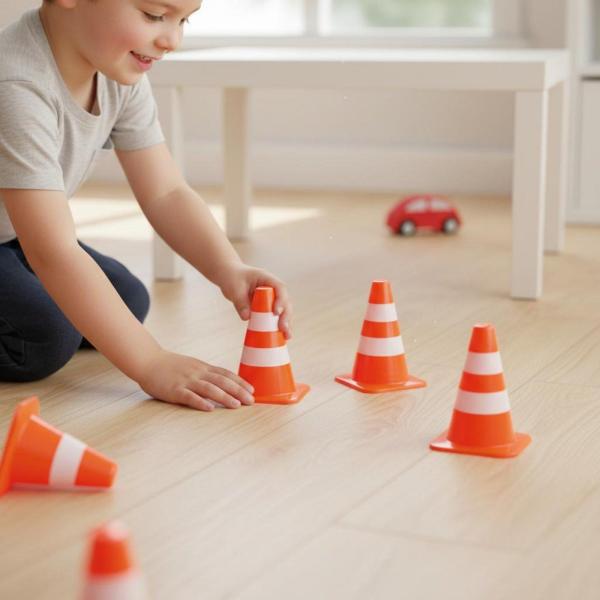 子供用トラフィックコーン 模型アクセサリー 教育支援 リアルな形状 滑らか加工 ミニチュア交通標識 創造的設置 交通体験 建築展示 ジオラマ作成 子供学習に適用