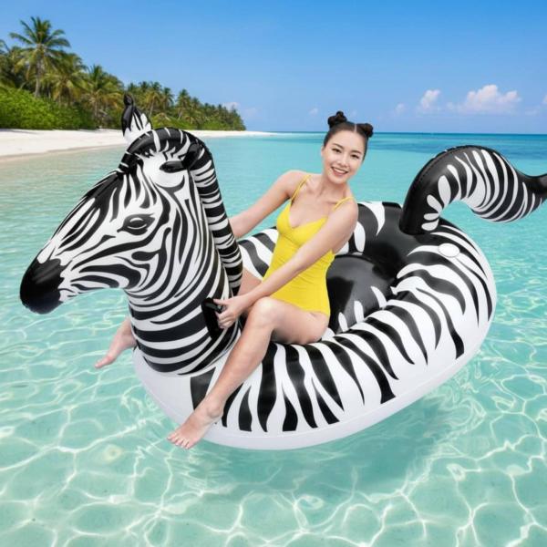 シマウマの大型浮き輪 LEDライト ゼブラ型ウォーターレイド 大きめサイズ 動物テーマプールフロート 3気室 大人用浮き輪 修理パッチ付き 具 子ども用 写真撮影用