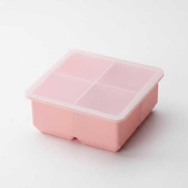 蓋付き製氷皿、家庭用キッチン用小型正方形製氷型、食品グレードシリコン製製氷機、ピンク、4グリッド