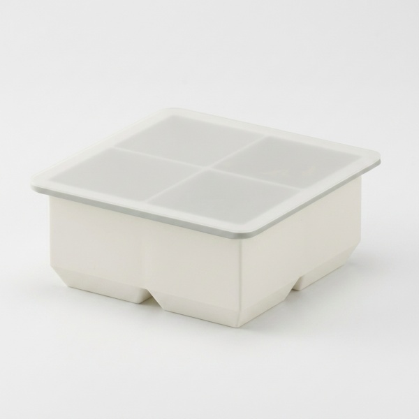 蓋付き製氷皿、家庭用キッチン用小型正方形製氷型、食品グレードシリコン製製氷機、ホワイト、4グリッド