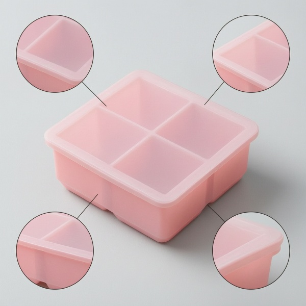 蓋付き製氷皿、家庭用キッチン用小型正方形製氷型、食品グレードシリコン製製氷機、ホワイト、4グリッド