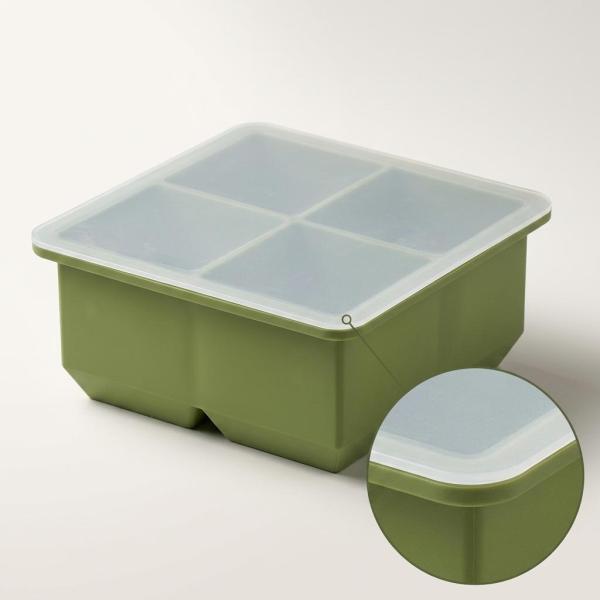 蓋付き製氷皿、家庭用キッチン用小型正方形製氷型、食品グレードシリコン製製氷機、ホワイト、4グリッド