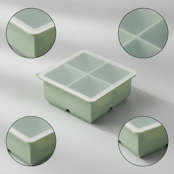 蓋付き製氷皿、家庭用キッチン用小型正方形製氷型、食品グレードシリコン製製氷機、ホワイト、4グリッド