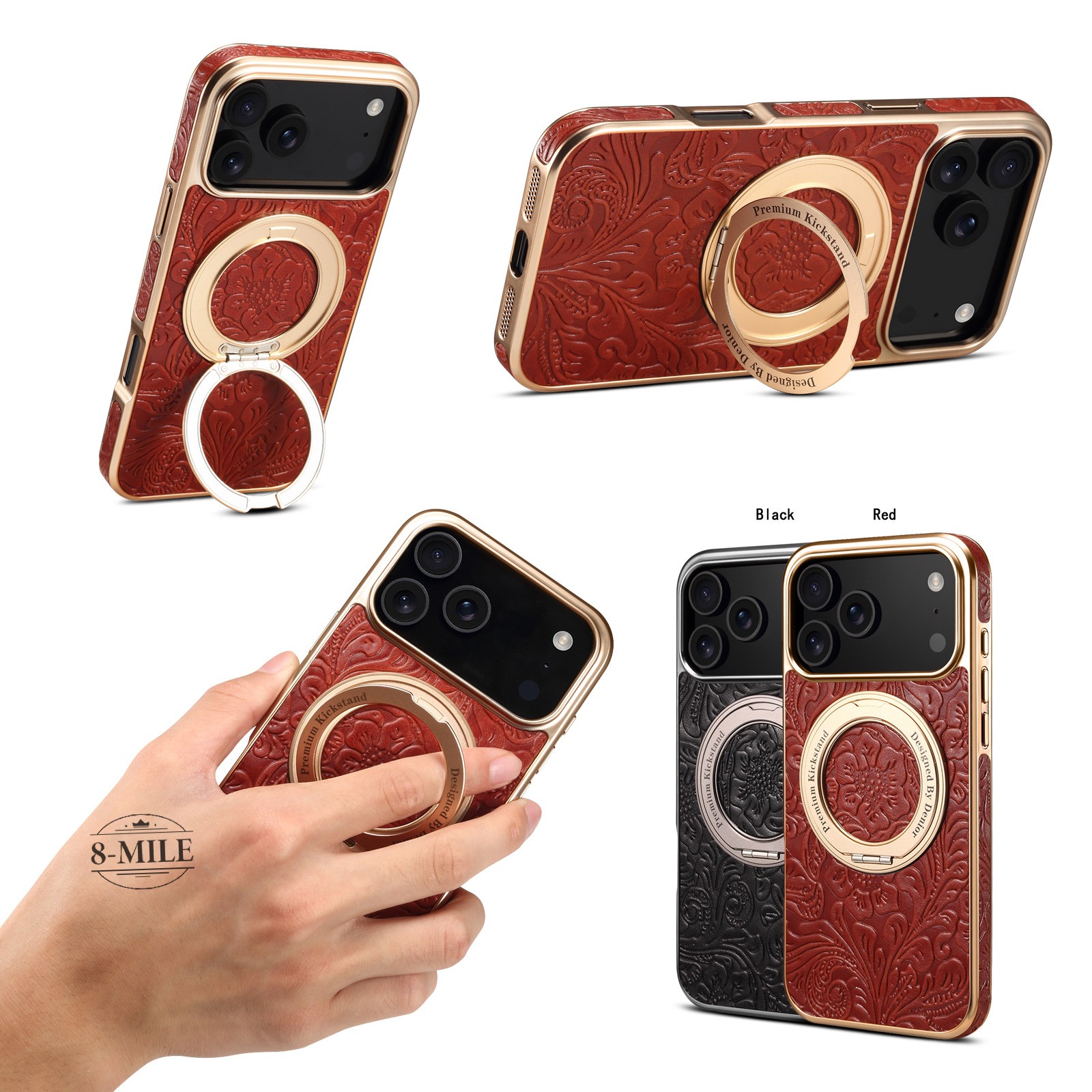 強化ガラスフィルム付き】iPhone17 Pro Max ケース 本革 レトロ花柄