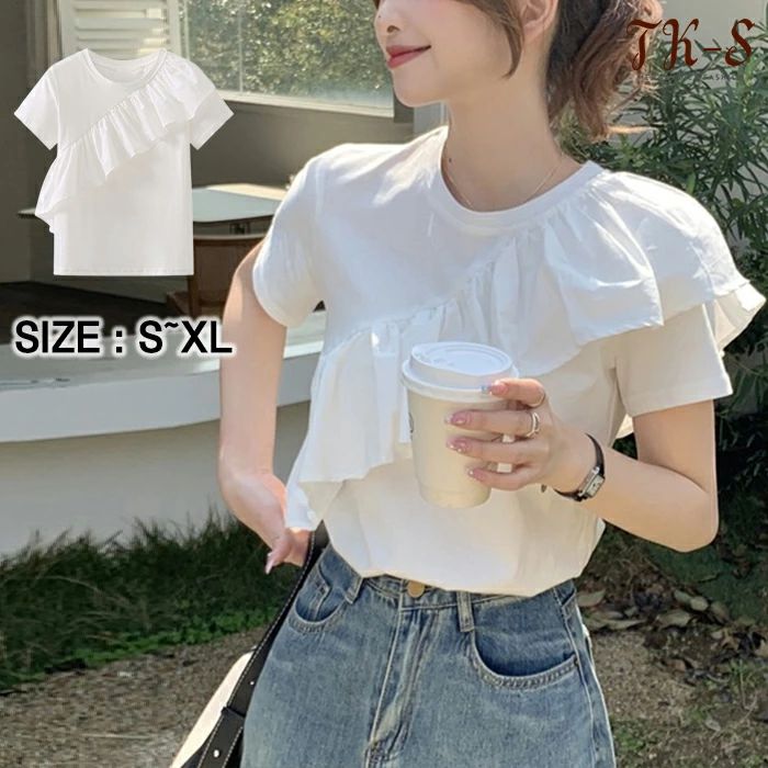 フリルコンビプルオーバー 半袖 トップス レディース Tシャツ