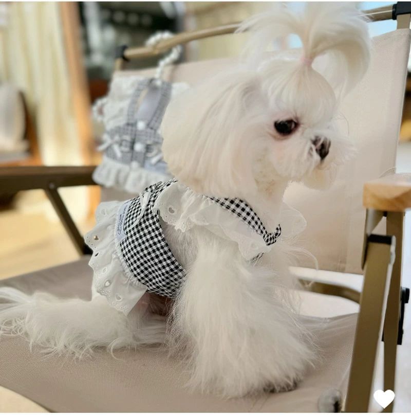 送料無料】犬服 ハーネス フリル ワンピース 背中開き 胴輪 春 夏 D
