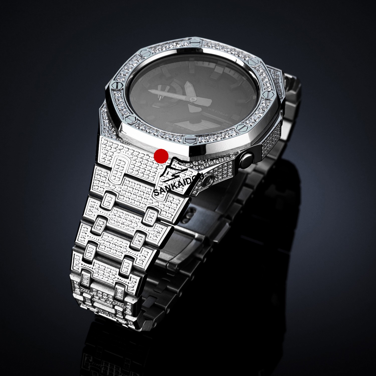 【送料無料】GA-2100 GA-2110 GAB-2100対応 フルストーンカスタムケース メタルバンドセット ステンレス製 一体型 保護カバー高級感華やか おしゃれ メンズ 人気_11