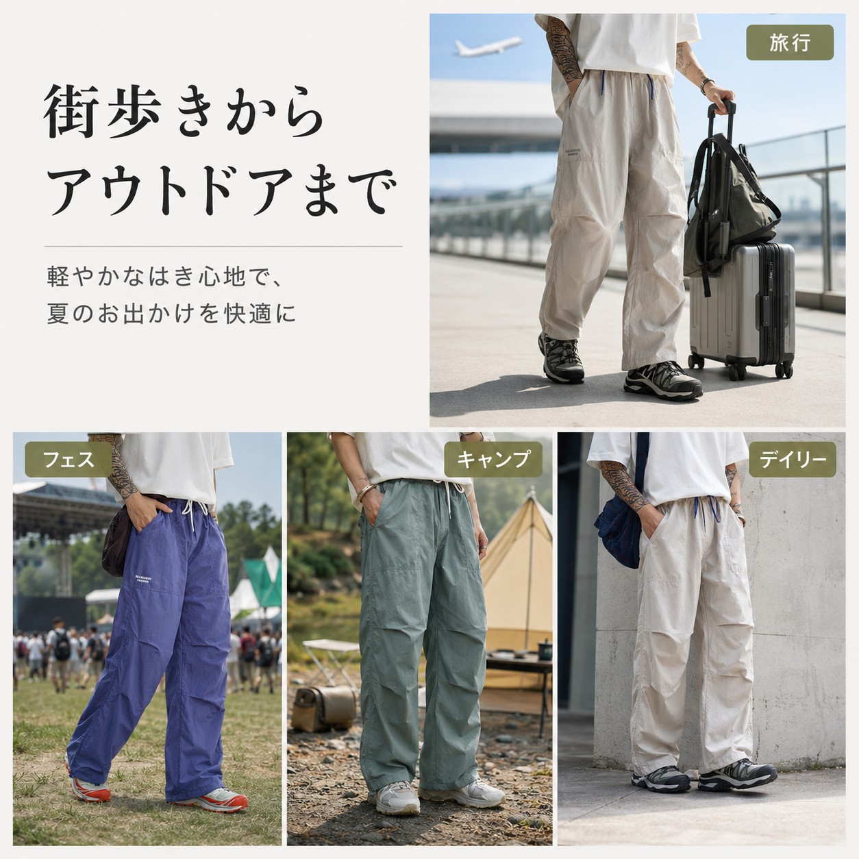 送料無料 アウトドアパンツ メンズ 夏 薄手 速乾 ワイド ストレート