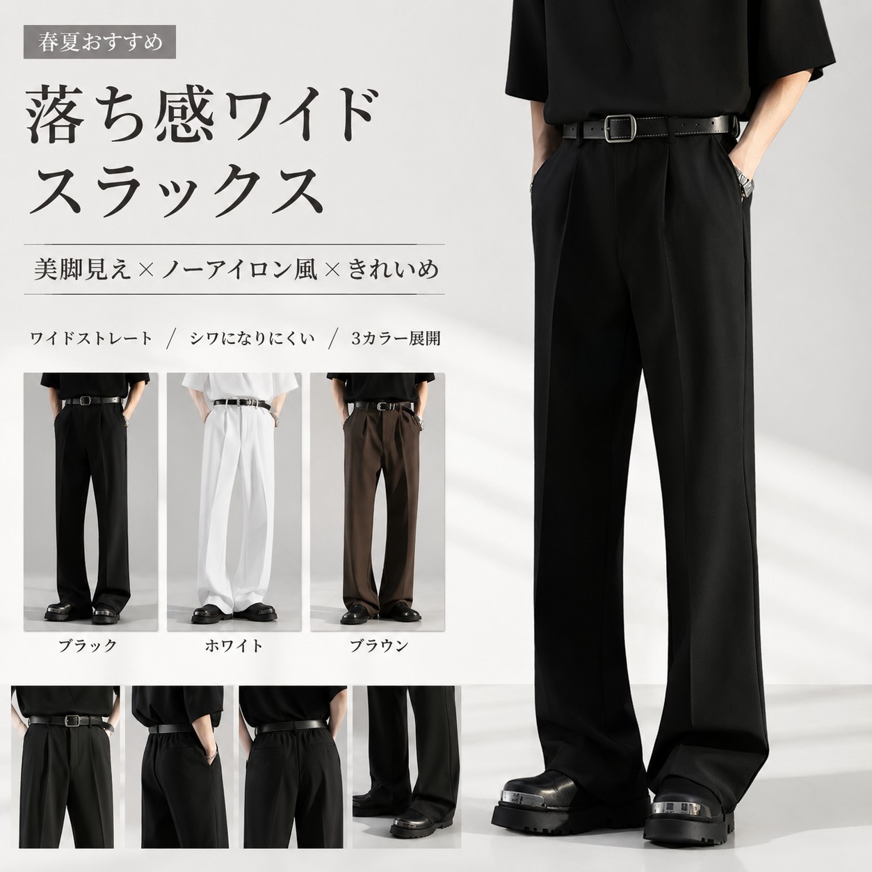 送料無料 スラックス メンズ ワイドパンツ セミフレア ロングパンツ