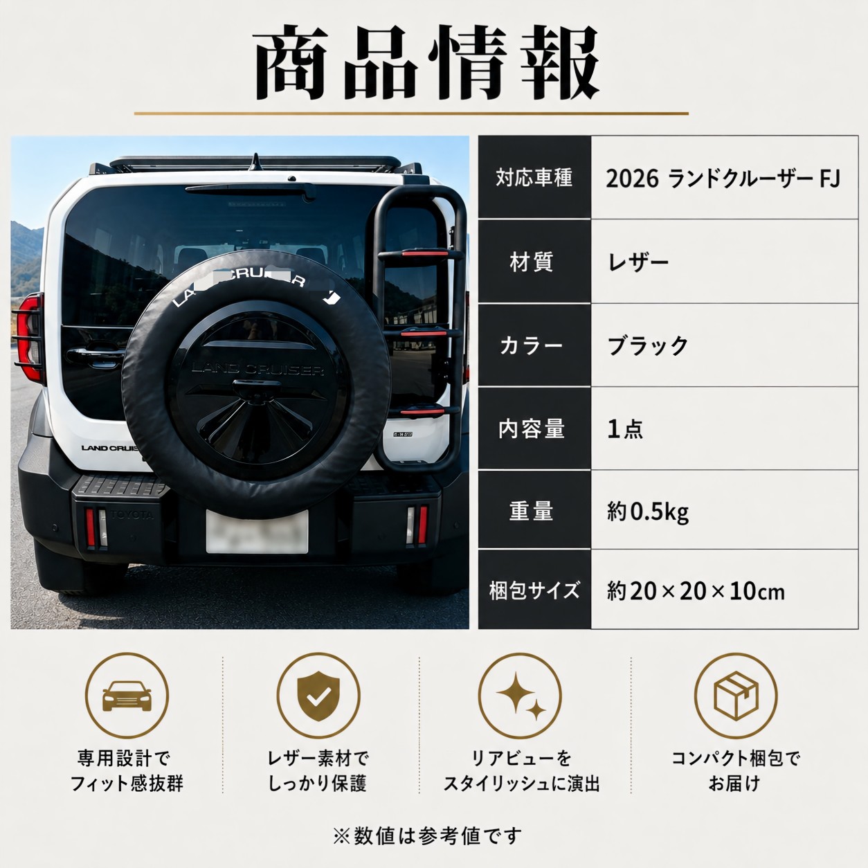 ランドクルーザーFJ 2026年対応 ランクルFJ スペアタイヤカバー 背面