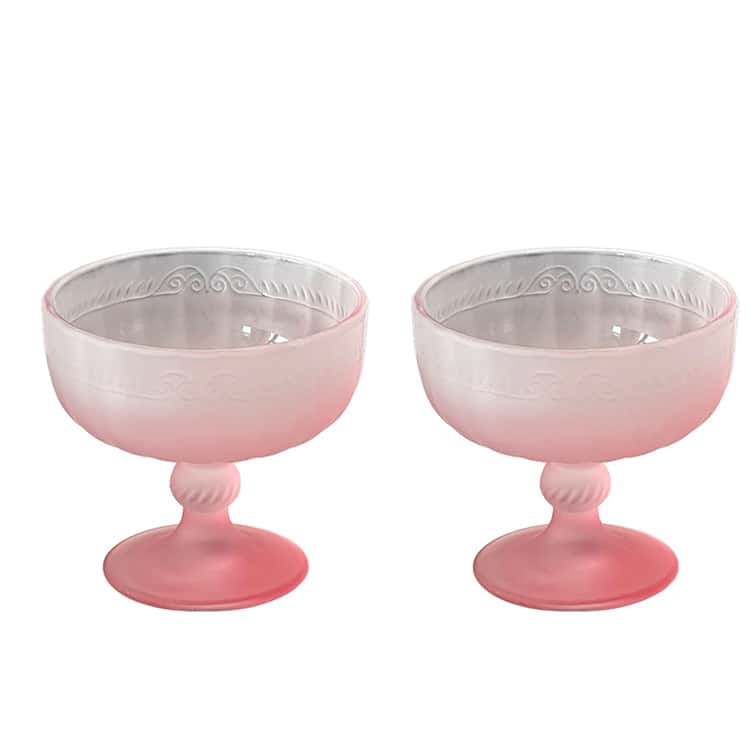 デザートカップ 透明 ガラス ピンク縁 お値下げしました 2個 アイスクリーム カップ 食器 デザートグラス デザートカップ