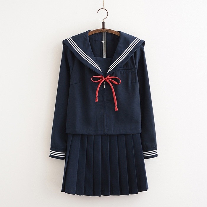 S/M/L/XL 制服 セーラー服 長袖 リボン付き ファスナー付き