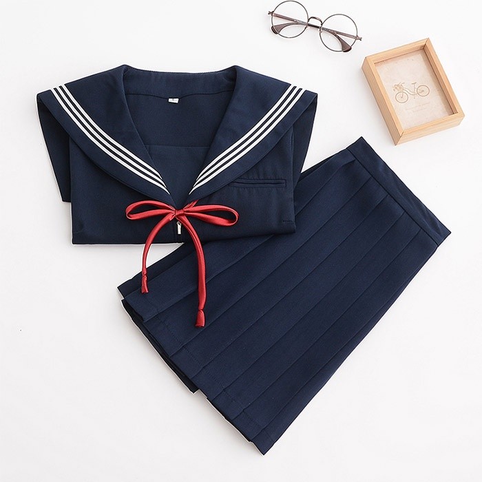 S/M/L/XL 制服 セーラー服 長袖 リボン付き ファスナー付き スカート