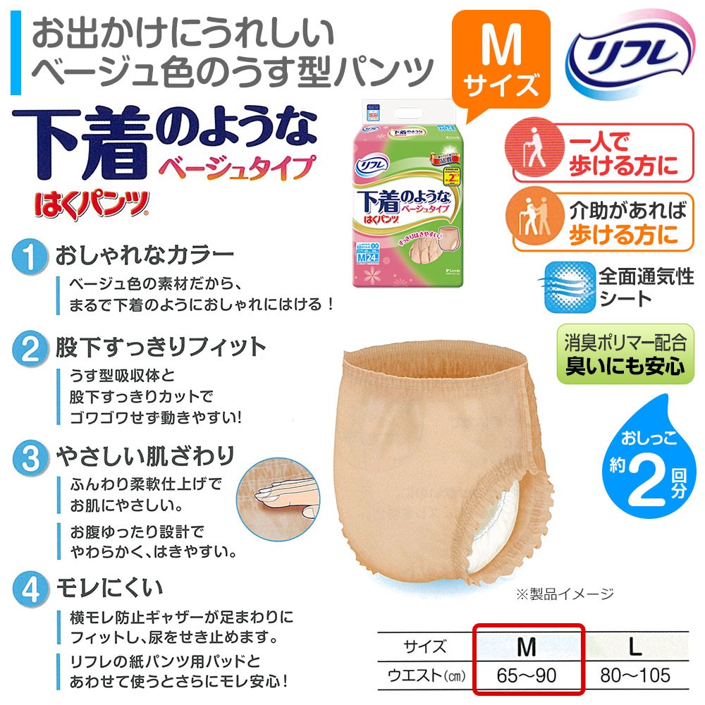リフレ はくパンツ 下着のようなベージュタイプ Mサイズ 24枚×4袋