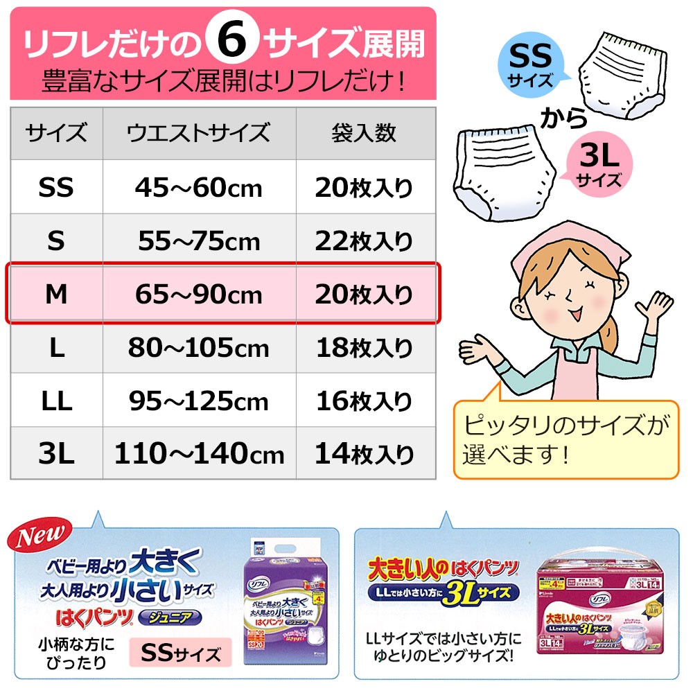 送料無料 リフレ はくパンツ レギュラー Mサイズ 20枚×6袋 大人用紙おむつ 紙オムツ おむつ オムツ 紙パンツ リハビリパンツ 介護 用