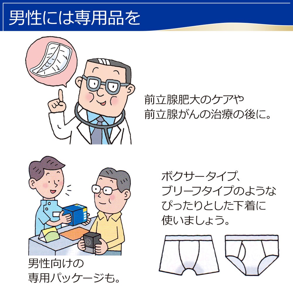 「軽い尿モレ用 失禁パッド」男性には専用品を