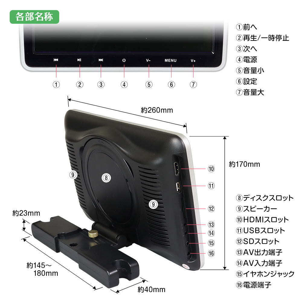 数量限定 Dvdプレーヤー 車載 家庭用 Hdmi 10 1インチ ポータブル Acアダプター リアモニター ヘッドレスト Hdmi Iphone スマートフォン Cprm Cd Sd 予約販売品 Www Gran Gusto It