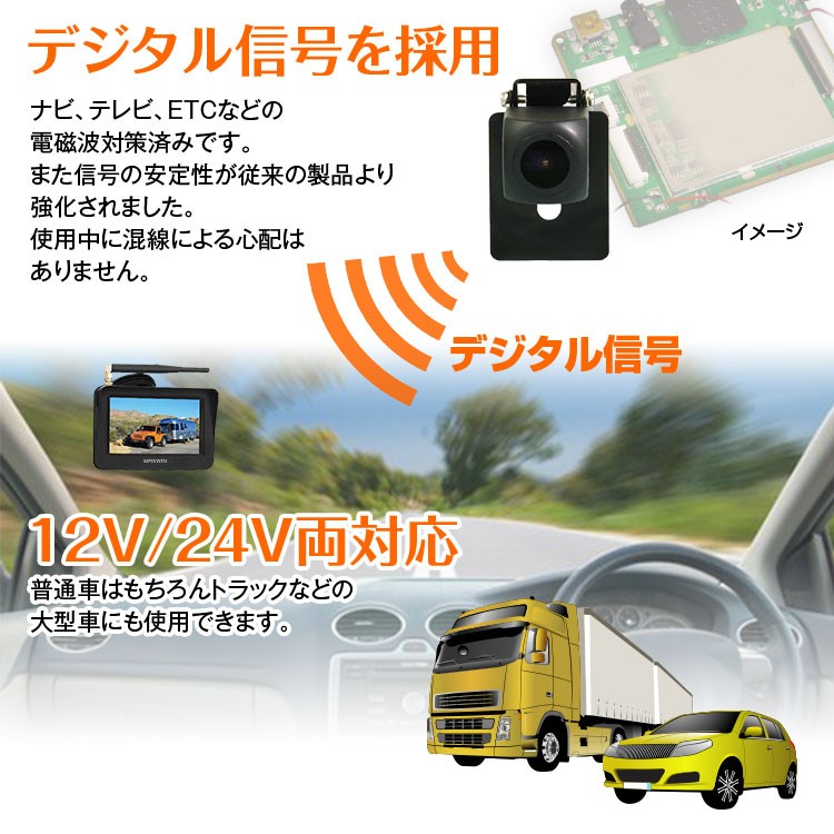 トラック 大型車用 バス HD 62万画素 リアカメラ 12V/24V対応 鏡像-