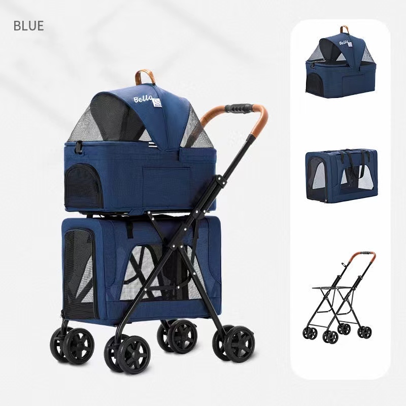 ペットカート　キャリーカート 折りたたみ 取り外し可能　二層設計 ペットバギー 犬 猫 2WAYS使用 多頭 組立簡単 通気性抜群 約