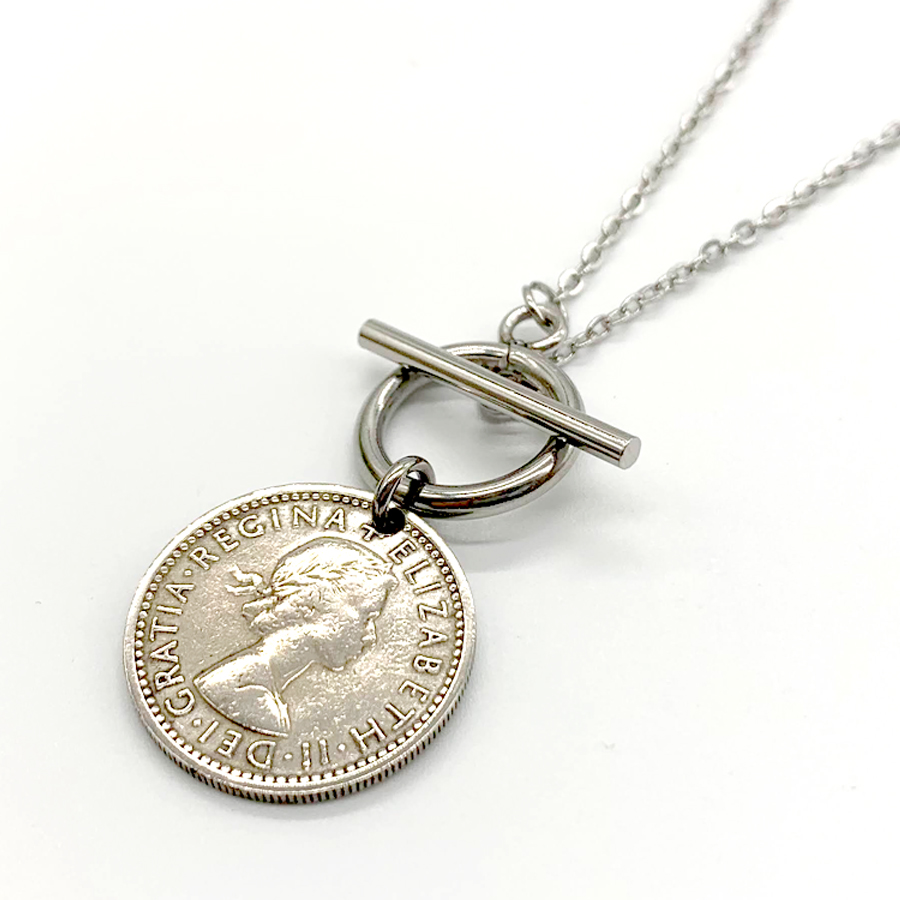 Yahoo! Yahoo!ショッピング(ヤフー ショッピング)シックスペンスコイントグルネックレス シルバー コインネックレス エリザベス 2世 日本製 送料無料 6ペンス コイン 金属アレルギー対応