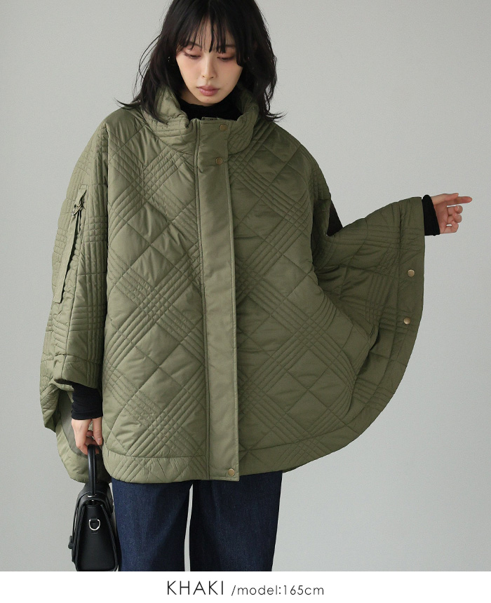 ポンチョ ケーブ コート 中綿 レディース アウター 防寒 あったか 軽量