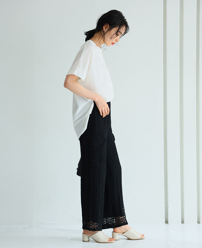 パンツ カーゴパンツ レディース ボトムス レース ストレート 透け感 大人 きれいめ ゆったり 大きいサイズ 体型カバー メール便不可 |  | 02