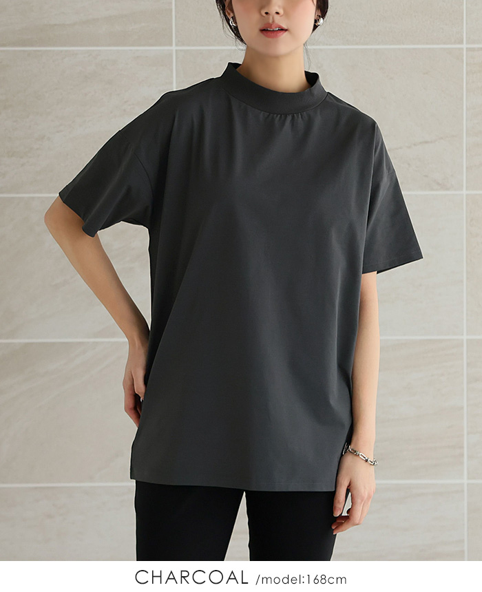 Tシャツ レディース トップス 半袖 モックネック UV 接触冷感 プル