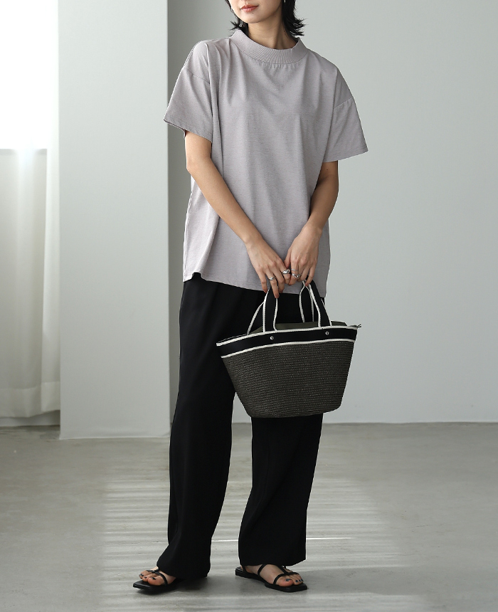 Tシャツ レディース トップス 半袖 モックネック UV 接触冷感