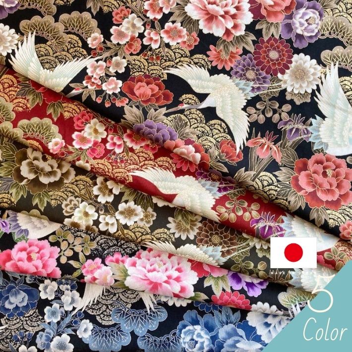 花尽くし 牡丹 桜 濃紺地 地紋 銀彩 正絹　着丈約151cm 布 生地 コットン 和柄 和装 桜 松 牡丹 花柄 浴衣 ゆかた 着物